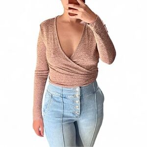 Adam Levine Beige Long Sleeve Wrap Top